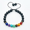 Chakra Theme Natural & Synthetic Mixed Stones Braided Bracelets, Natural Lava Rock Adjustable Bracelets for Women