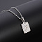 Rectangle Stainless Steel Pave Natural White Shell Pendant Necklaces, Stainless Steel Color, Letter F, 17.72 inch(45cm)
