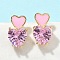 Heart Brass Cubic Zirconia Stud Earrings, with Enamel, Lead Free & Cadmium Free, Long-Lasting Plated, Real 18K Gold Plated, 13.5x8.5mm
