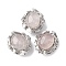 Natural Rose Quartz Oval Multi-Strand Links, Brass Feather Wrapped Gems Links, Platinum, Rack Plating, 16x14x7.5mm, Hole: 1.5mm