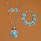 Alloy with Synthetic Turquoise Pendant Necklaces & Link Bracelets & Dangle Earring Sets, Antique Silver, Flat Round, Cyan, 490mm