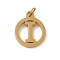 304 Stainless Steel Charms
with Jump Ring, Golden, Ring with Letter Charm, Letter I, 14.5x12x1.5mm, Hole: 3mm
