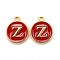 Golden Plated Alloy Enamel Charms, Cadmium Free & Lead Free, Enamelled Sequins, Flat Round with Letter, Red, Letter.Z, 14x12x2mm, Hole: 1.5mm