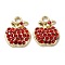 Golden Rack Plating Alloy Rhinestone Pendants, Nickel Free, Apple Charm, Light Siam, 18.5x14.5x4mm, Hole: 2.5mm