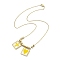 Rectangle with Cross & Heart Glass Seed Beaded Pendant Necklace, Golden 304 Stainless Steel Jewelry for Women, Yellow, 17.68 inch(44.9cm)