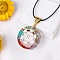 Resin with Gemstone inside 7 Chakra Pendant Necklaces, Black Cord Necklaces for Men and Women, Flat Round, 15.75 inch(40cm)