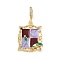 Brass Enamel Pendants, with Clear Cubic Zirconia, Cadmium Free & Nickel Free & Lead Free, Rectangle Charms, Real 18K Gold Plated, 25.5x19.5x6mm, Hole: 6x4mm