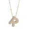 1Pc Brass Micro Pave Cubic Zirconia Letter Pendant Necklaces, Lead Free & Nickel Free & Cadmium Free, Golden, Letter R, 17.91 inch(45.5cm)~18.11 inch(46cm), Letter: 21.5~24x14~26mm