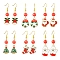 6 Pairs 6 Styles Christmas Tree & Snowflake & Wreath Alloy Enamel Dangle Earrings for Women, with Brass Hooks, Mixed Color, 44~53mm, 1 pair/style