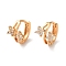 Brass Hoop Earrings with Clear Glass, Flower, Light Gold, 12x10.5x13.5mm