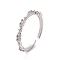Clear Cubic Zirconia Heart Open Cuff Ring, Brass Jewelry for Women, Cadmium Free & Lead Free, Platinum, US Size 7 3/4(17.9mm)
