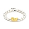 Rack Plating Brass Dragon & Plastic Pearl Beaded Bracelet, Real 18K Gold Plated, 7-1/8 inch(18.2cm)