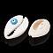 Natural Cowrie Shell Beads, with Enamel, No Hole/Undrilled, Evil Eye, Deep Sky Blue, 20~25x14~16x5~7mm