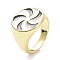 Pinwheel Pattern Alloy Enamel Finger Rings, Light Gold, Black, 3.5~16.5mm, US Size 7 1/4(17.5mm)