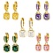 Rack Plating Real 18K Gold Plated Brass Enamel Rectangle Dangle Hoop Earrings, with Cubic Zirconia, Lead Free & Cadmium Free, Mixed Color, 28x9.5mm