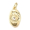 Brass Micro Pave Clear Cubic Zirconia Pendants, Oval with Conch Pattern Charms, Lead Free & Cadmium Free, Rack Plating, Long-Lasting Plated, Real 18K Gold Plated, 15.5x9x2mm, Hole: 3mm