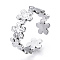 Non-Tarnish 304 Stainless Steel Flower Open Cuff Ring for Women, Stainless Steel Color, US Size 6 3/4(17.1mm)