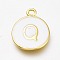 Brass Enamel Pendants, Long-Lasting Plated, Golden, White, Flat Round, Letter.Q, 16.5x13x2mm, Hole: 1.5mm