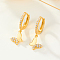 925 Sterling Silver Rhinestone Dangle Hoop Earrings, with Butterfly Charm, Golden, 20mm