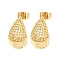 Teardrop Brass Pave Clear Cubic Zirconia Stud Earrings, Real 16K Gold Plated, 18x10.5mm