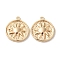 Brass Pendants, Cadmium Free & Nickel Free & Lead Free, Round with Sun, Real 18K Gold Plated, 22x19x2mm, Hole: 2mm