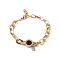 Crystal Rhinestone & Roman Number Enamel Link Bracelet, Ion Plating(IP) 304 Stainless Steel Jewelry for Women, Golden, 6-1/4 inch(15.8cm)