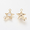 Brass Micro Pave Cubic Zirconia Pendants, Real 18K Gold Plated, Star, 15.5x10x3mm, Hole: 1.5mm