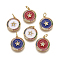 Brass Enamel Pentacle Pendants, with Cubic Zirconia, Flat Round with Star, Golden, Mixed Color, 16x15x2mm, Hole: 3mm