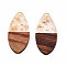 Transparent Resin & Walnut Wood Pendants, with Foil, Teardrop Shape Charm, Gold, 38x18x3mm, Hole: 2mm