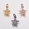Brass Micro Pave Cubic Zirconia Charms, Star, Mixed Color, 11.5x10x2mm, Hole: 3mm