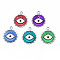 304 Stainless Steel Pendants, with Enamel, Flat Round with Eye, Stainless Steel Color, Mixed Color, 21x18x1.5mm, Hole: 2mm