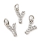 Brass Micro Pave Grade AAA Cubic Zirconia Charms, Letter Y, Cadmium Free & Nickel Free & Lead Free, Clear, Real 18K Gold Plated, Letter.Y, 9x6x1.5mm, Hole: 2mm