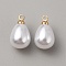 ABS Plastic Imitation Pearl Pendants, with Brass Finding, Teardrop Charm, Golden, 12.5x7.5mm, Hole: 1.6mm