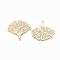 Brass Pendants, Etched Metal Embellishments, Cadmium Free & Nickel Free & Lead Free, Ginkgo Leaf, Light Gold, 30x33x0.3mm, Hole: 1.4mm