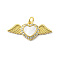 Brass Pendants, Cadmium Free & Lead Free, with Cubic Zirconia and Freshwater Shell, Heart, Real 16K Gold Plated, 13x28.5x3mm