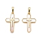 Brass & Shell Pendants, Cross Charms, Real 18K Gold Plated, 24.5x16x2mm, Hole: 6x3.5mm