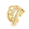 Rack Plating Buckle Brass Micro Pave Clear Cubic Zirconia Wide Cuff Rings for Women, Cadmium Free & Lead Free, Long-Lasting Plated, Real 18K Gold Plated, Adjustable