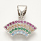 Brass Micro Pave Cubic Zirconia Pendants, Cadmium Free & Lead Free, Fan, Colorful, Platinum, 9.5x14x3mm, Hole: 4.5x3.5mm