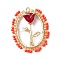 Glass Seed Beaded Oval with Rose Pendants, with Alloy Enamel Charm & Real 18K Gold Plated 304 Stainless Steel Open Jump Rings, Red, 33.5x28.5x9mm, Hole: 3.5mm