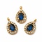 PVD Vacuum Plating 304 Stainless Steel Cubic Zirconia Pendants, with Rhinestone, Teardrop Charms, Medium Blue, 13.5x8.5x4mm, Hole: 1.8mm