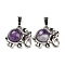 Natural Amethyst Pendants, Rack Plating Brass Elephant Charms, Platinum, Cadmium Free & Lead Free, 26mm, Elephant: 18x21x8mm, Hole: 8x5mm