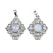 Opalite Pendants, Rhombus Charms with Brass Findings, Rack Plating, Platinum, 35.5x27x7.5mm, Hole: 8.5x4.5mm