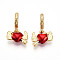 Brass Enamel European Dangle Charms, Cadmium Free & Lead Free, Heart with Wing Charms, Real 18K Gold Plated, FireBrick, 21.5x13.5x4.5mm, Hole: 4.5mm