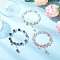 3Pcs Natural Quartz Crystal & Amethyst & Cherry Quartz Glass & Rose Quartz Round Beaded Stretch Bracelets, Clover Brass Charm Bracelets for Women, Inner Diameter: 2-1/4 inch(5.7cm)