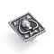 Retro 304 Stainless Steel Slide Charms/Slider Beads, for Leather Cord Bracelets Making, Rectangle with Spades Heart, Antique Silver, 14x12.5x8mm, Hole: 4x8mm