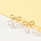 Brass Stud Earrings, with ABS Imitation Pearl, Long-Lasting Plated, Nickel Freem, Bowknot, Real 18K Gold Plated, 19x20mm