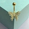 Brass Pave Clear Cubic Zirconia Curved Barbell Butterfly Belly Rings, Golden, 28x19x7mm, Pin: 1.8mm, Head: 5mm