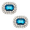 Alloy Rhinestone Shoe Decorations, Rectangle Octagon ShoE Buckle Clips, Denim Blue, 35x42.5x12.5mm