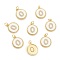 Brass Micro Pave Clear Cubic Zirconia Charms, Long-Lasting Plated, with Jump Rings and White Enamel, Flat Round with Number, Real 18K Gold Plated, Num.0, 14.5x12x2mm, Hole: 1.5mm