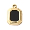 304 Stainless Steel Pendants, with Enamel, Real 14K Gold Plated, Octagon Charm, Black, 15x10x1.5mm, Hole: 1.5mm